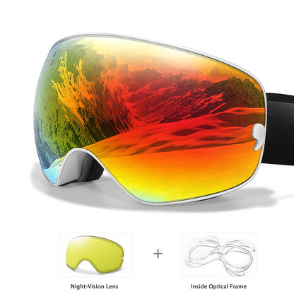 Anti-Fog SKI Goggles Snowboard Goggles UV400 with Night Vison Lens Men, Women, Teen