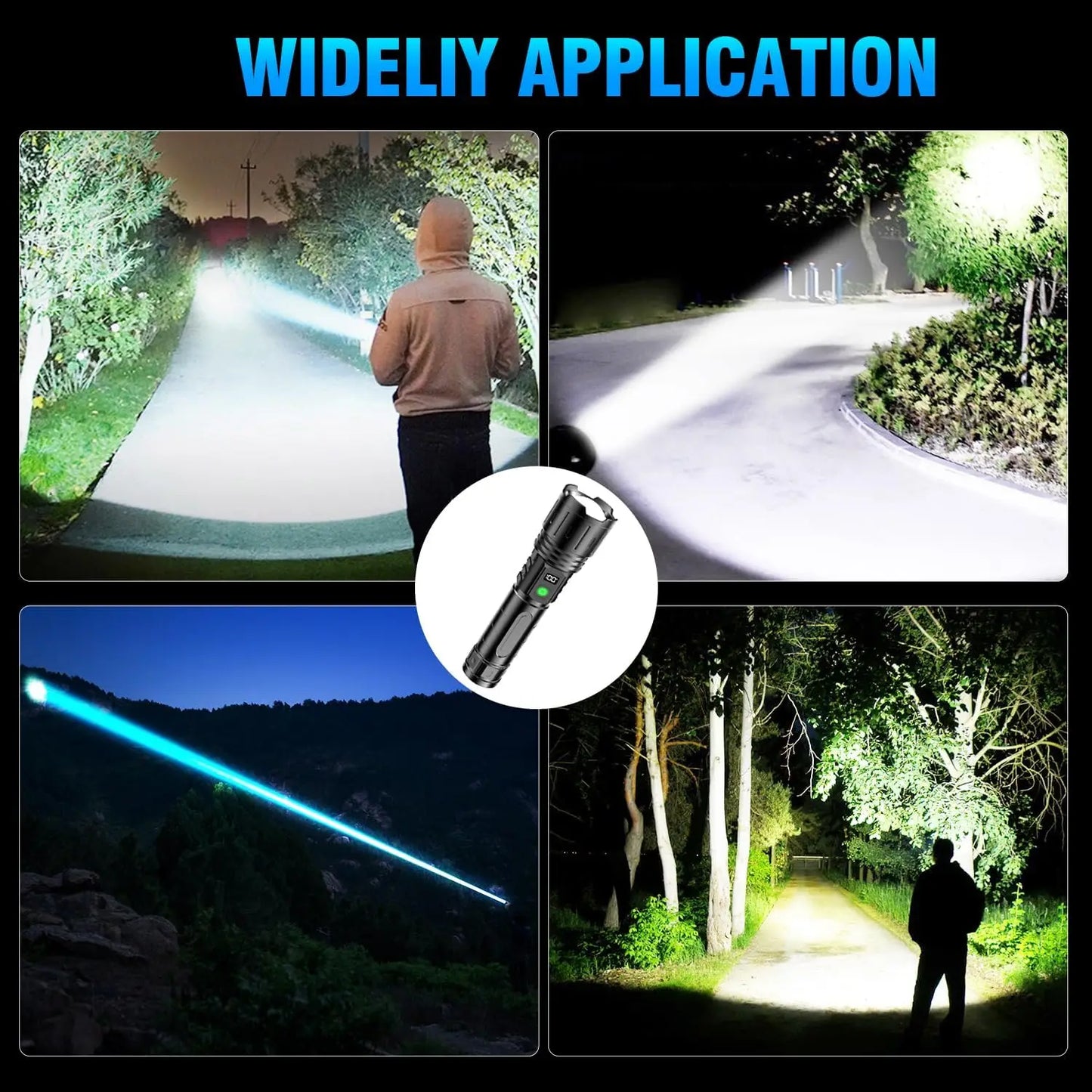 2pcs Super Bright LED Flash Light with Power Display & for Camping,