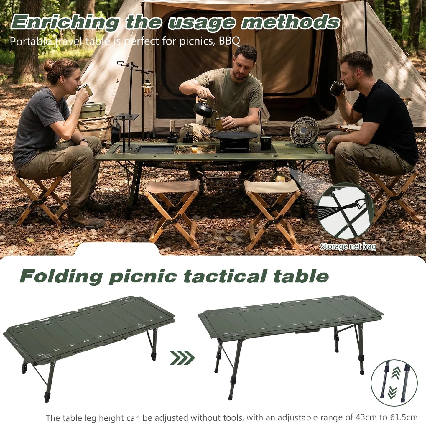 Combination Table 120KG Load Capacity with Adjustable Height Leg with Carry Bag
