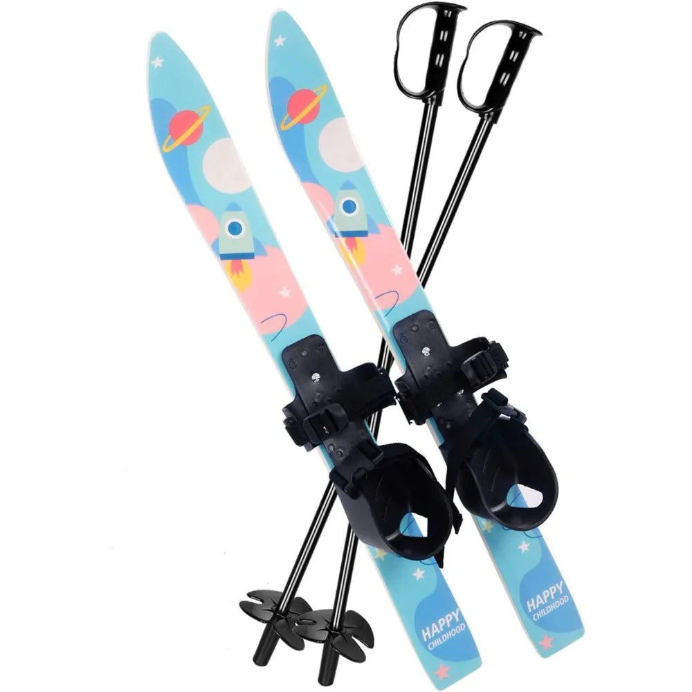 Odoland Kid's Beginner Snow Skis and Poles with Bindings