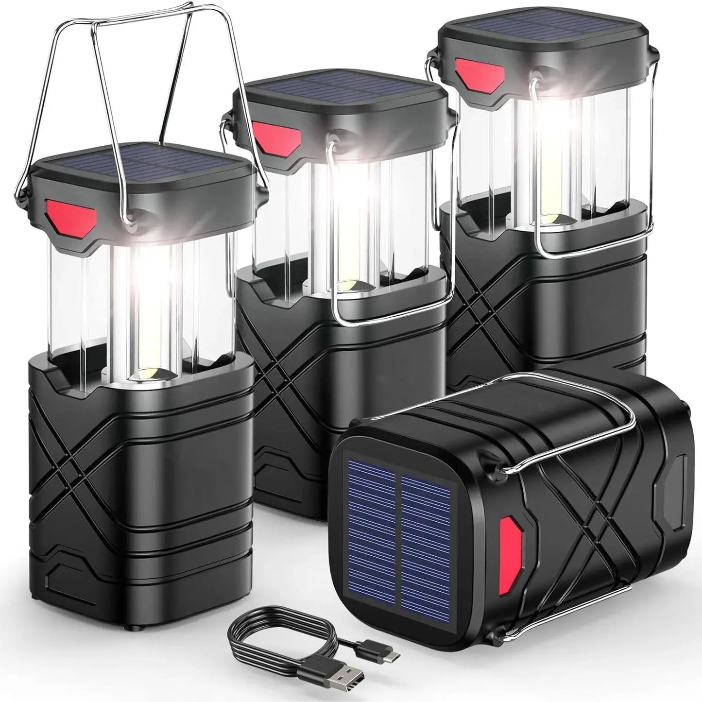 4 Pack Rechargeable Camping Lights - Solar/Battery LED,