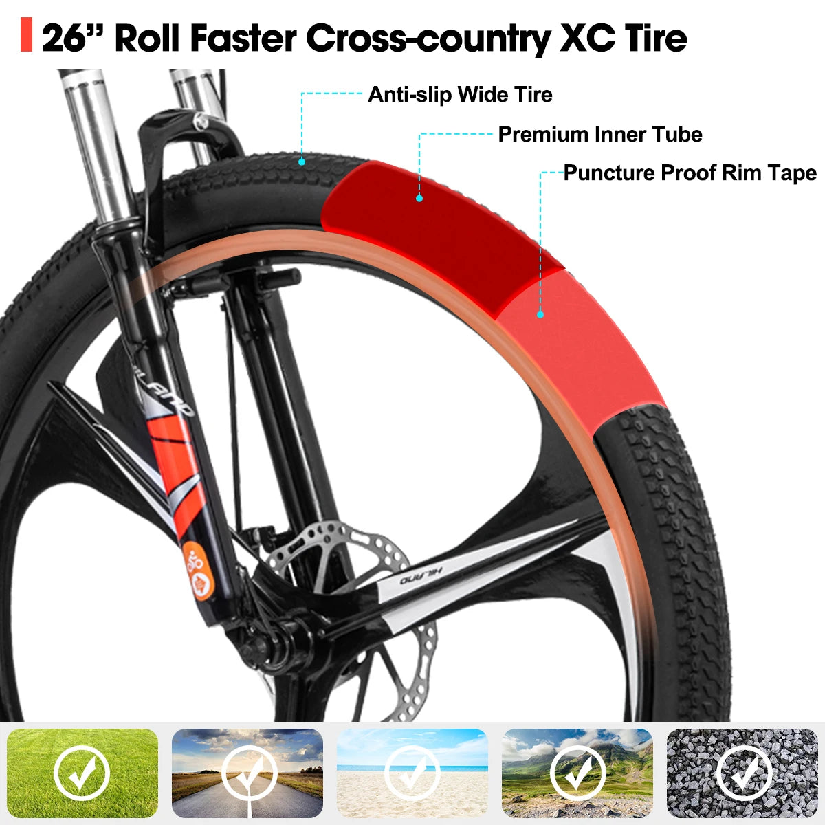 Hiland Mountain Bike, Shimano 21 Speeds Drivetrain, Aluminum Frame 26 Inch Wheels, with Disc-Brake