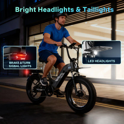 Cybervelo Step-Thru Electric Bike for Adults, 48V 20AH Removable Battery, 20" Fat Tire Shimano 7-Speed