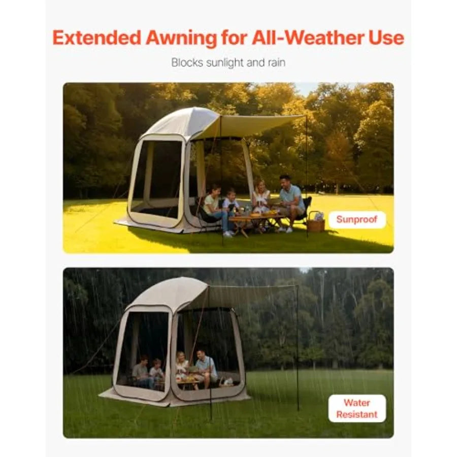 10 x 9.2' Pop-Up Screen House Tent with Extended Awning, 4–8 Person