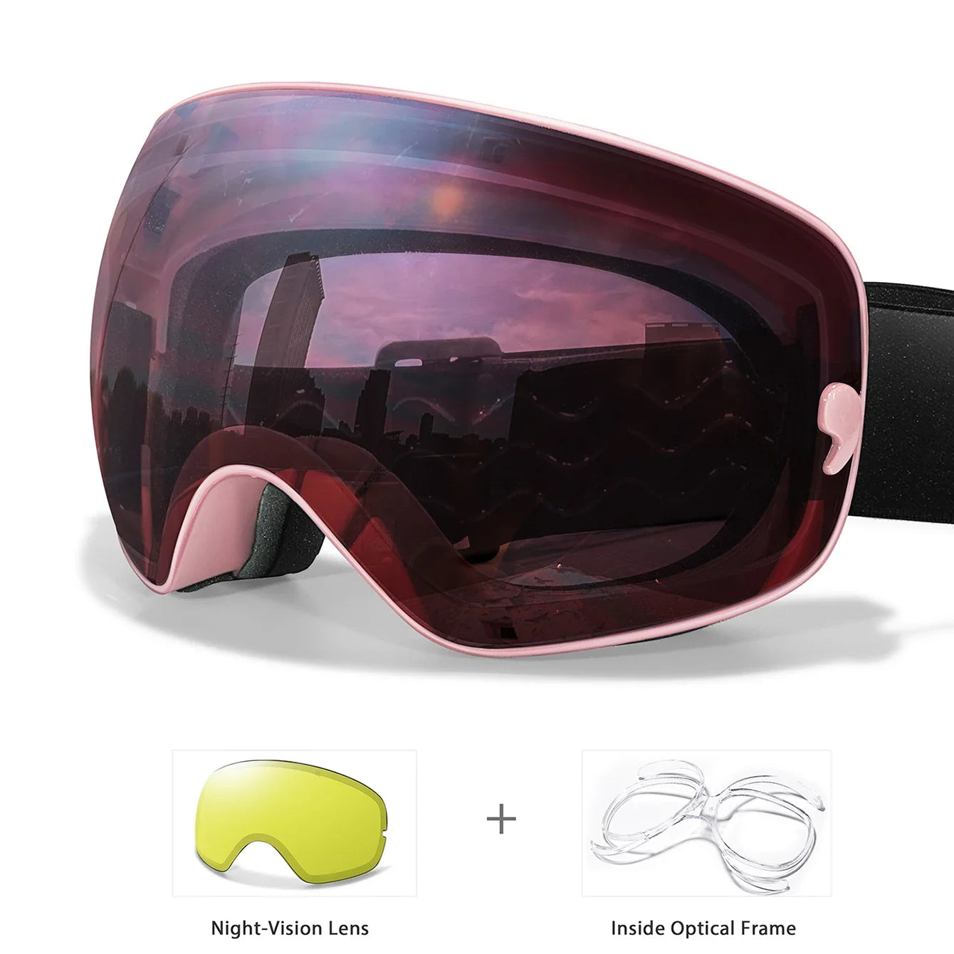Anti-Fog SKI Goggles Snowboard Goggles UV400 with Night Vison Lens Men, Women, Teen