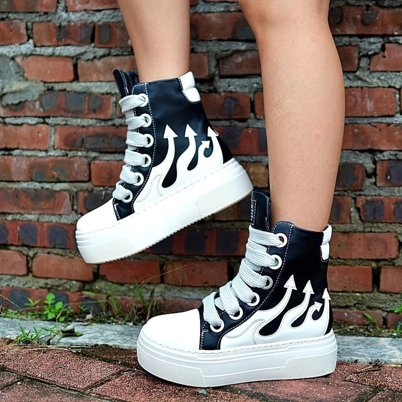 Women's High Top Flame Sports Shoes Wide Lace Up