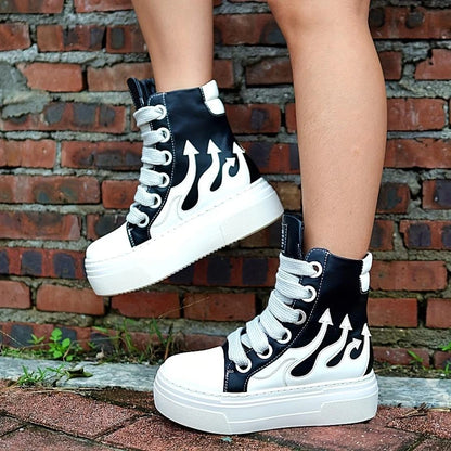 Women's High Top Flame Sports Shoes Wide Lace Up