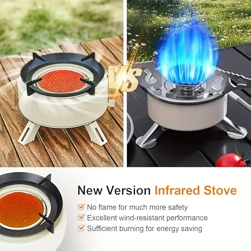 Portable outdoor burner cooking stove, camping backpack stove, with piezoelectric igniter