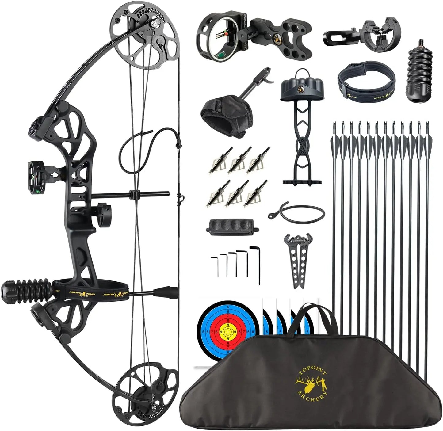Compound Bow Pro Set Easy to Adjust No Bow Press Needed Bow and Arrow Set 19-31\\" Draw Length 0-70 Lbs Draw Weight Up to IBO 32