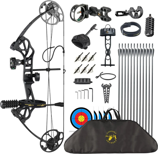 Compound Bow Pro Set Easy to Adjust No Bow Press Needed Bow and Arrow Set 19-31\\" Draw Length 0-70 Lbs Draw Weight Up to IBO 32