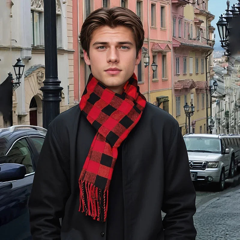 Plaid Cashmere Scarf Man Tassel Shawl