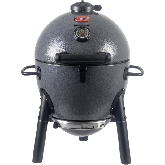 Portable Kamado Grill & Smoker - 155 Sq. In. Cooking Space, Cast Iron Grates, Locking Lid - Ash, Durable