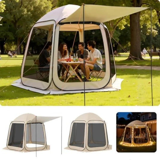 10 x 9.2' Pop-Up Screen House Tent with Extended Awning, 4–8 Person