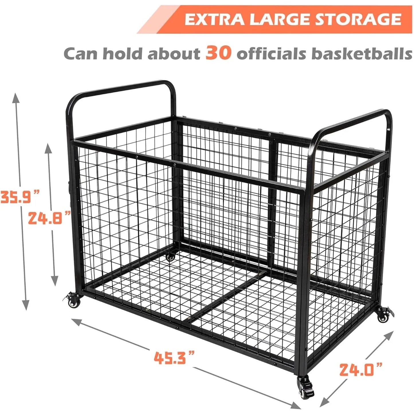 Extra Large Ball Cart Storage for Garage, Optional DividerExtra.