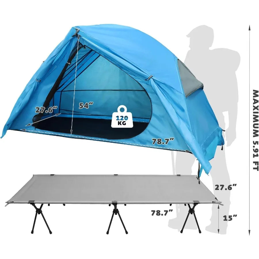 4in1 Camping Cot Tent Foldable Elevated Tent Set for 1 Person