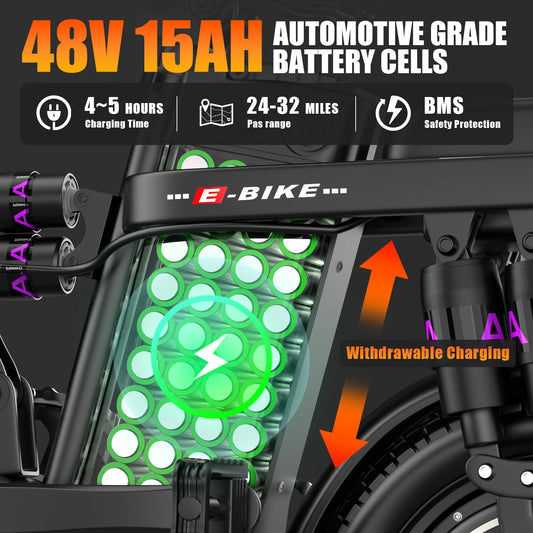 500W Adult Electric Bike, 300lbs Weight-bearing Capacity, 48V15Ah E-BIKE, Multiple Shock Absorbers, for Heavy Weight Population