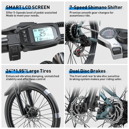 Adults Electric Bicycle, 26", 24" Electric Mountain Bike with 36V Battery Peak 500W Motor,21 Speed