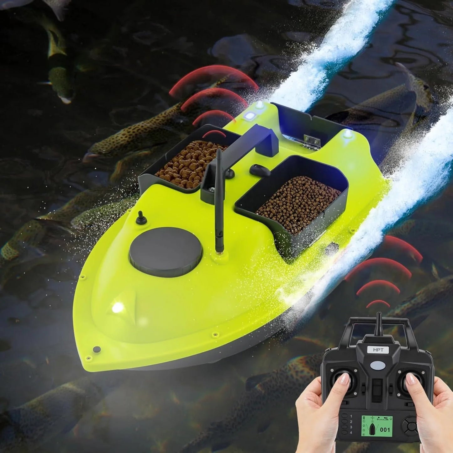 RC Fishing Bait Boat with GPS, Dual Motors, Automatic Return, LCD Screen & Light, Remote Control Fish Bait Boats