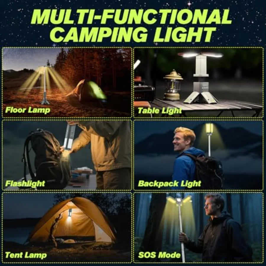 Portable Camping Light 14000mAh Telescopic Lantern with Rechargeable Power Supply Dimmable Magnetic Tent Lamp 6000 Lumen Outdoo