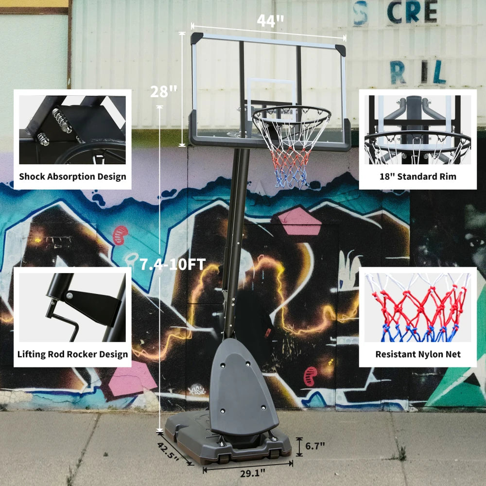 7.5 To 10ft Basketball Hoop 44 Inch Backboard Portable
