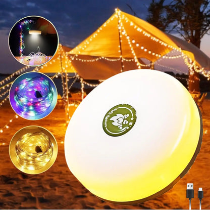 Rechargeable 32.8FT Camping String Lights - 2 in 1 Quick Storage Tent Lights