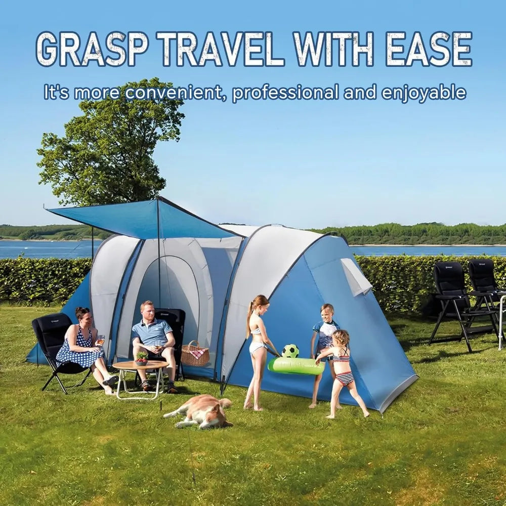 Family-Sized Weatherproof Camping Tent with Porch and Rainfly