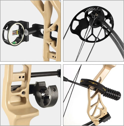 Compound Bow Pro Set Easy to Adjust No Bow Press Needed Bow and Arrow Set 19-31\\" Draw Length 0-70 Lbs Draw Weight Up to IBO 32
