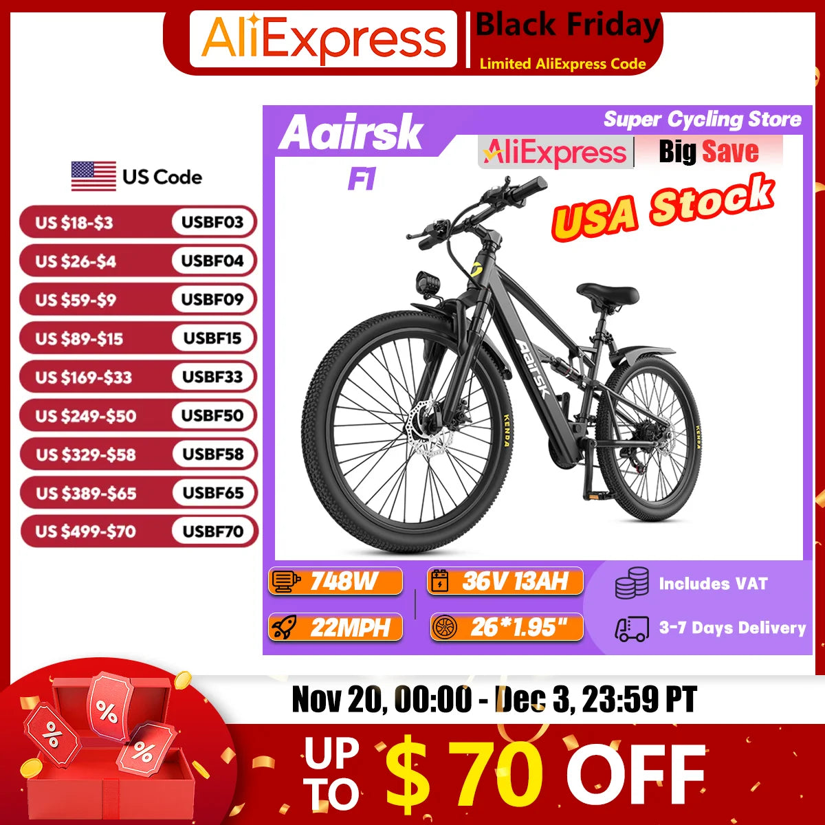 Aairsk F1 Adult Mountain Ebike 748W Motor 36V 13Ah Battery