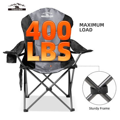 Tisetrail 2 Pack Folding Camping Chairs for Adults High Back Padded Lawn Chairs Portable Outdoor Camp Chair, Black & Gray