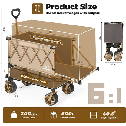 Double Decker Wagon Heavy Duty ,Foldable Large Beach Wagon