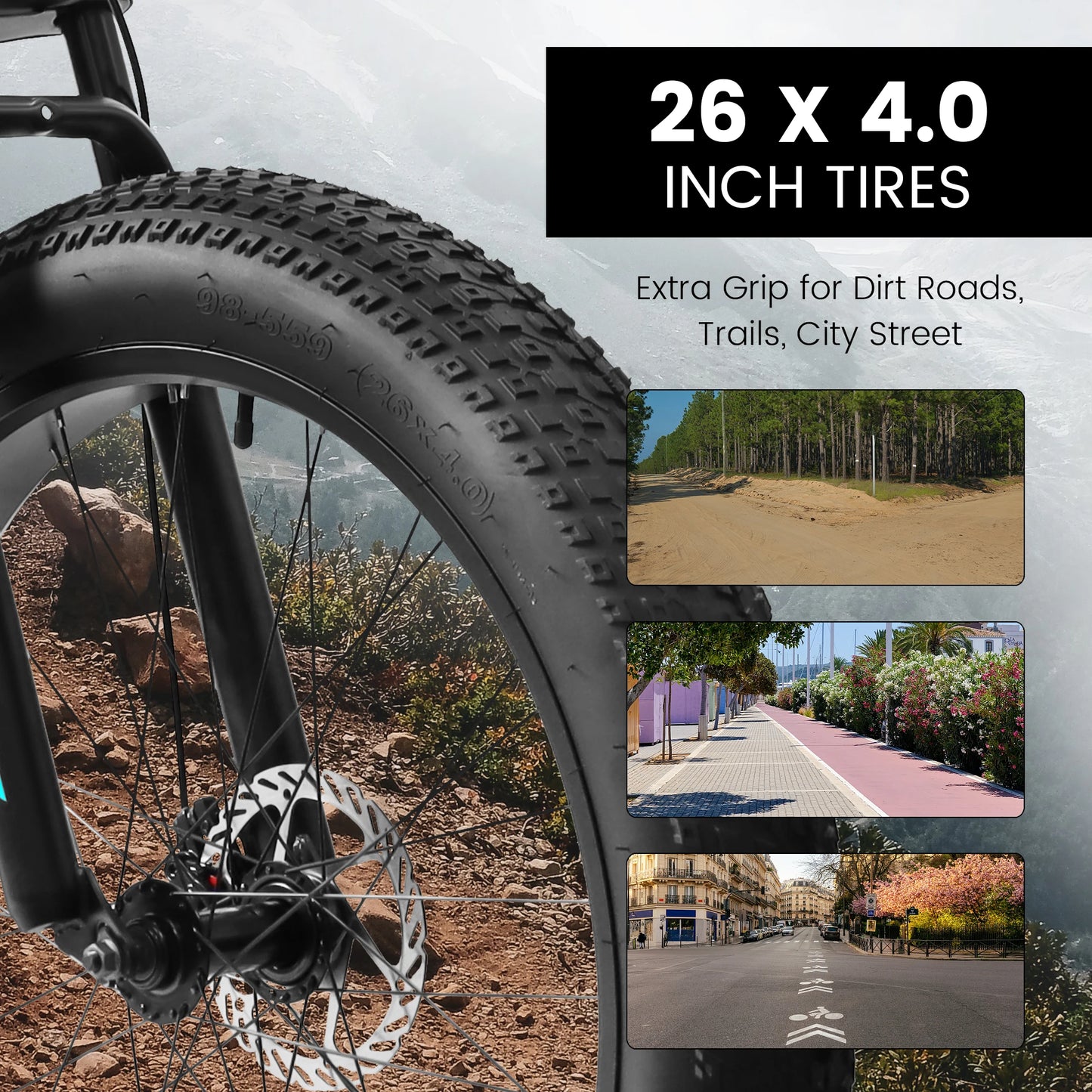 26 inch Mountain Bike, Full-Suspension 21 Speeds Drivetrain with Disc-Brake MTB Bicycle, 26*4" Fat tire Bike