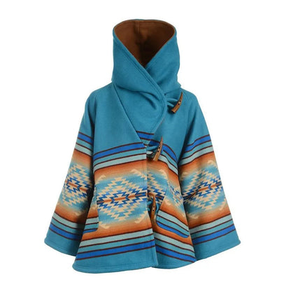 Winter Women Jackets Retro Printed Coat Long Sleeve Hooded