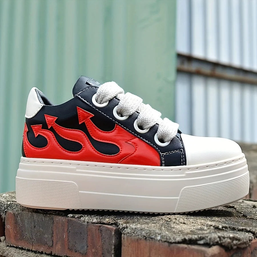 Black Red Fire Women Sneakers, Platform , Casual Shoes