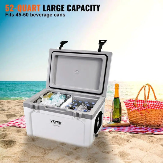 Insulated Portable Cooler, 52 qt, Holds 50 Cans, Ice.