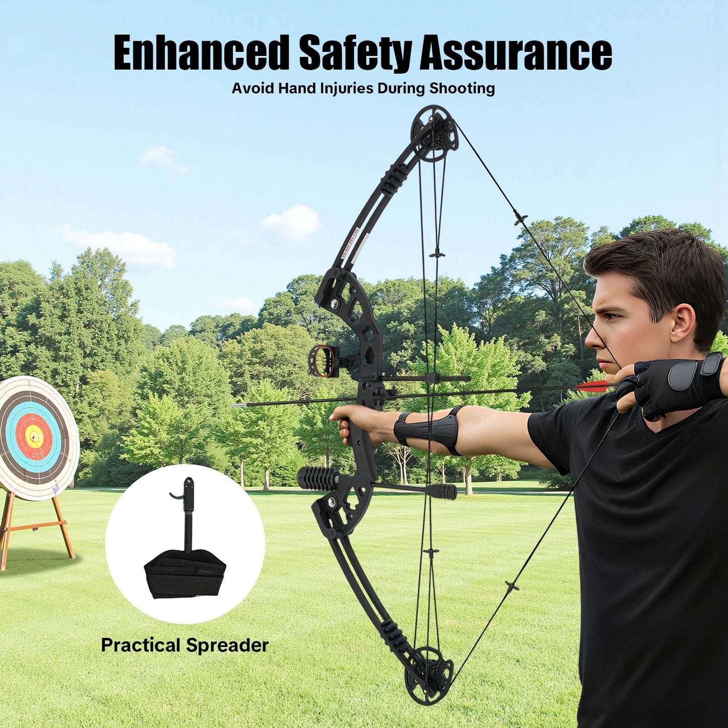 30-55 lbs Compound Bow Adjustable Draw Weight and Length with 3-Pin Sight 12 Arrows Complete Arch Set
