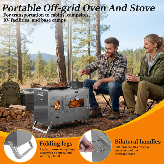 Hot Tent, Stove with 4 Chimney Pipes, Wood Burning Tent Stove, Stainless Steel
