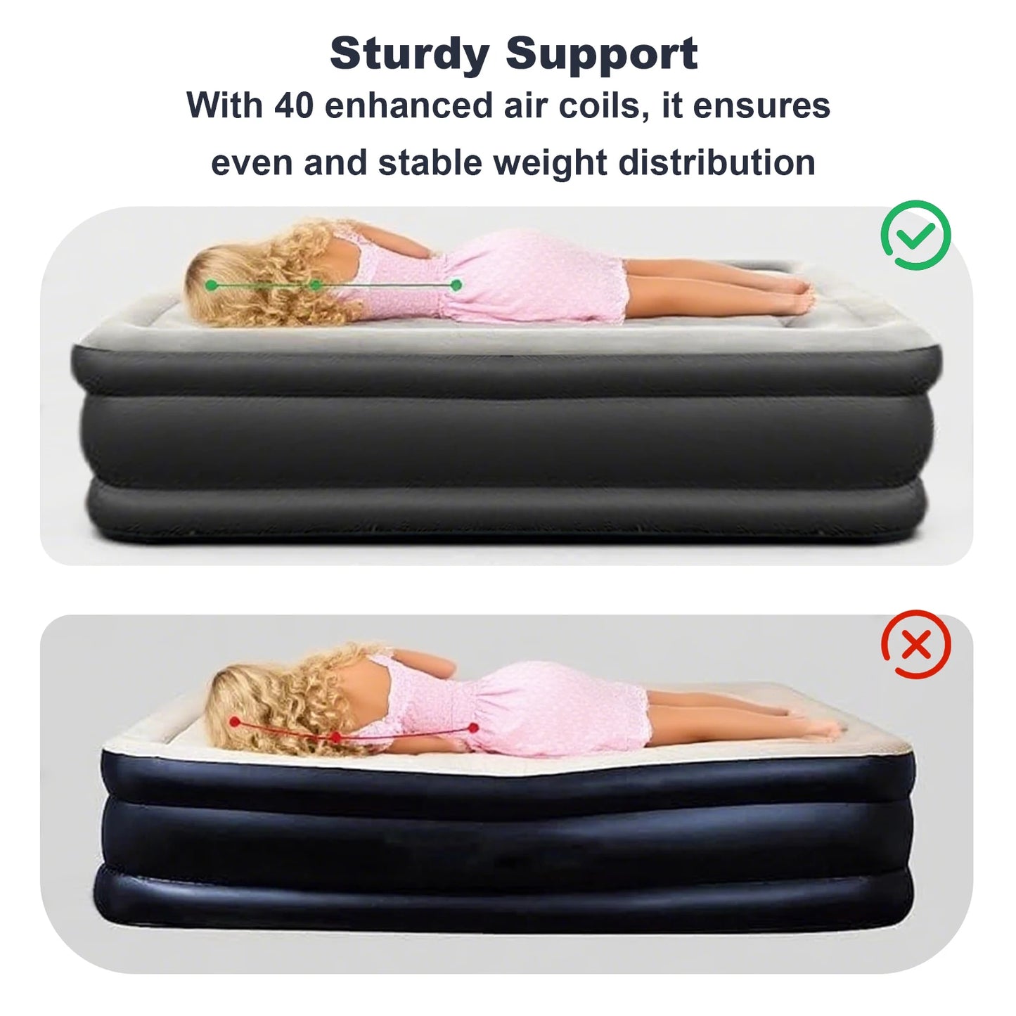 Air Mattress With Electric Air Pump, Anti-leak, Soft Flocked Top.