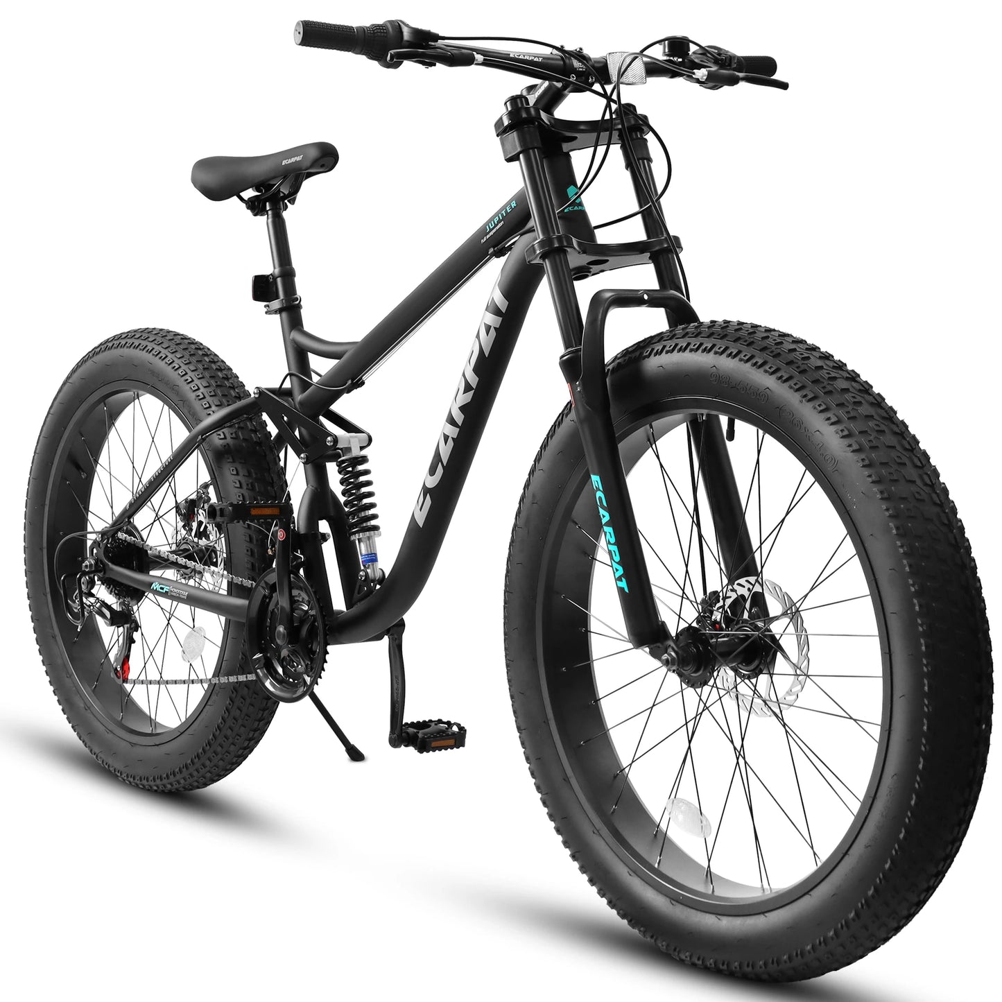 26 inch Mountain Bike, Full-Suspension 21 Speeds Drivetrain with Disc-Brake MTB Bicycle, 26*4" Fat tire Bike