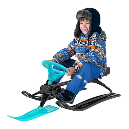 Childrens Steerable Snow Sled with Brake, Durable Plastic Toboggan