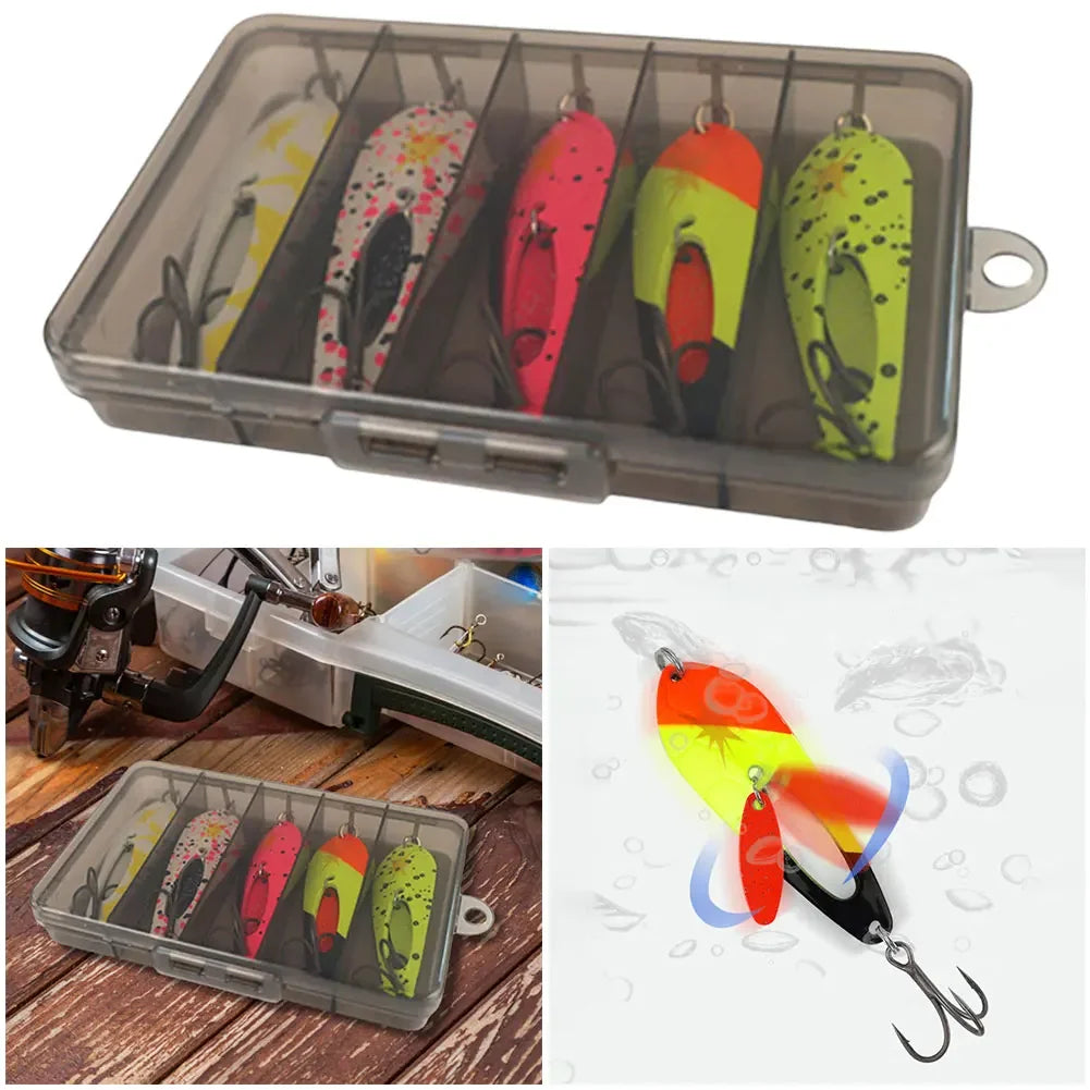 5Pcs Metal Spoon Fishing Lures with Treble Hooks Spinner