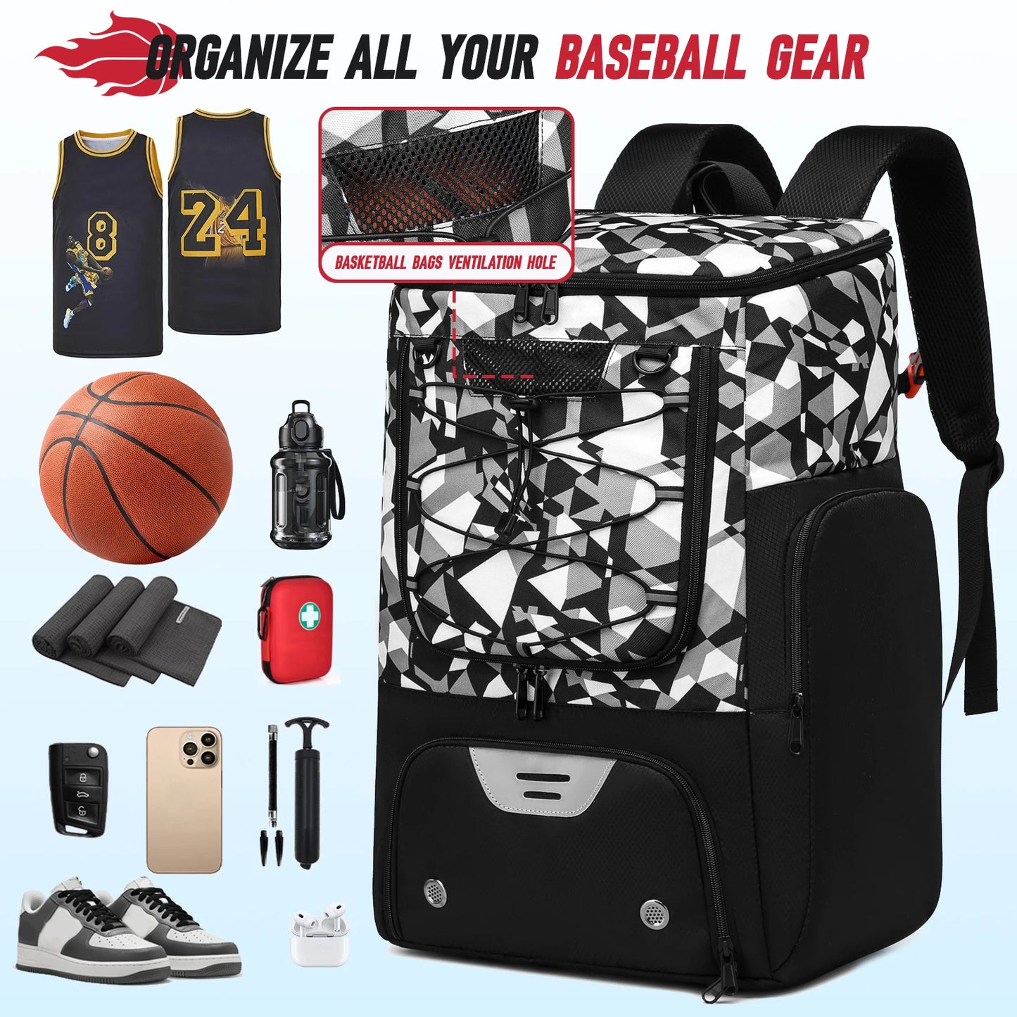 Basketball Backpack with Separate Ball holder & Shoes