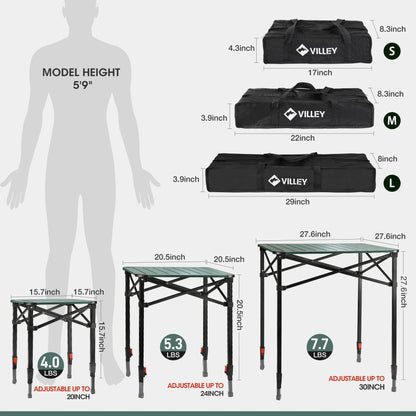 VILLEY Folding Camping Square Table with Carry Bag