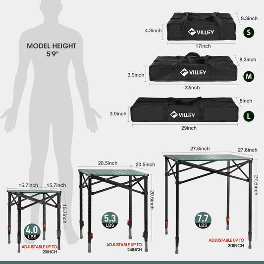 VILLEY Folding Camping Square Table with Carry Bag
