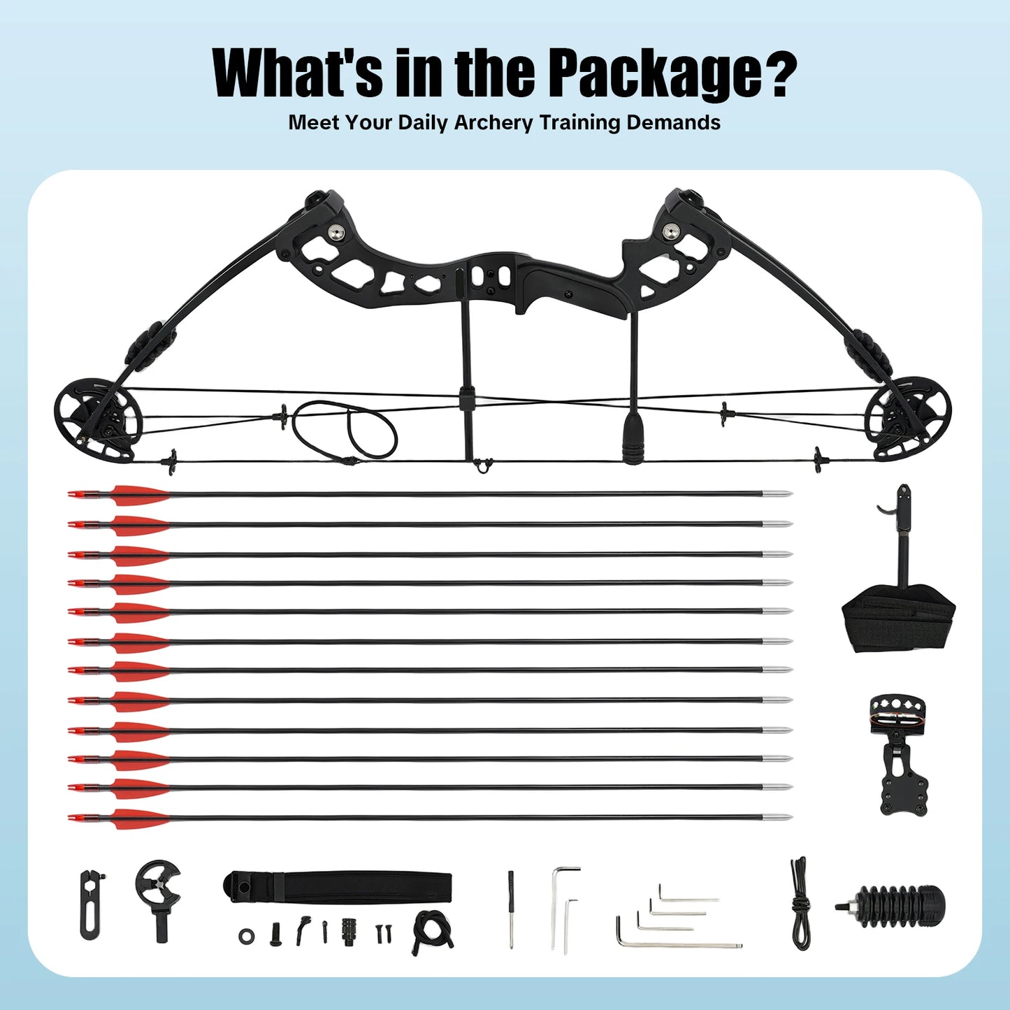 30-55 lbs Compound Bow Adjustable Draw Weight and Length with 3-Pin Sight 12 Arrows Complete Arch Set