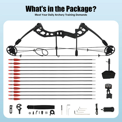 30-55 lbs Compound Bow Adjustable Draw Weight and Length with 3-Pin Sight 12 Arrows Complete Arch Set