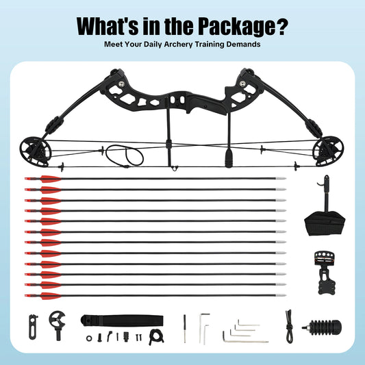 30-55 lbs Compound Bow Adjustable Draw Weight and Length with 3-Pin Sight 12 Arrows Complete Arch Set