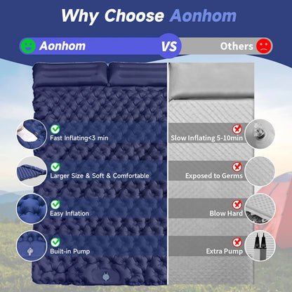 Aonhom Double Sleeping Pad, Inflatable Double Camping Mat