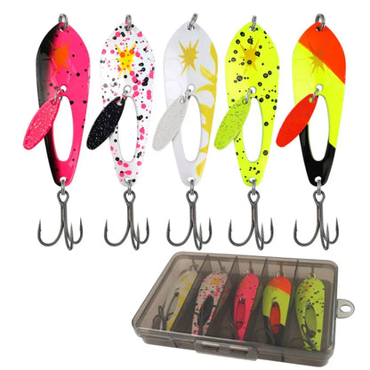 5Pcs Metal Spoon Fishing Lures with Treble Hooks Spinner