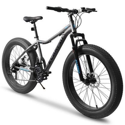 26 Inch Mountain Bike, 4-Inch Wide Fat Tires, 21 Speed,  Steel Frame, Disc Brake