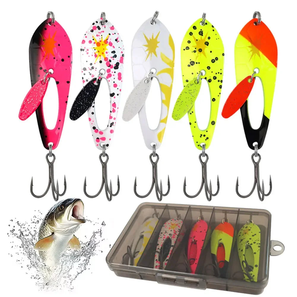 5Pcs Metal Spoon Fishing Lures with Treble Hooks Spinner